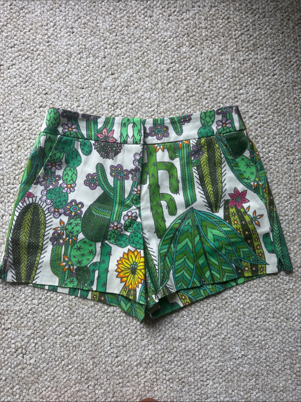 Trina Turk White Shorts with Green Cactus Print Size 0